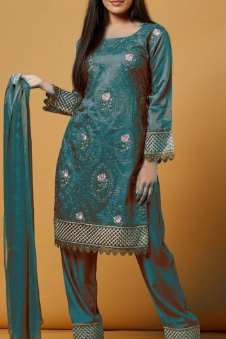TEAL BLUE DESIGNER PAKISTANI READYMADE SUIT