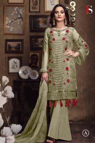 93005 MENDHI GREEN DEEPSY GULBANO PAKISTANI PARTY WEAR SALWAR SUIT 