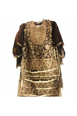 Brown Chiffon Embroidered Ethnic Girls Suit