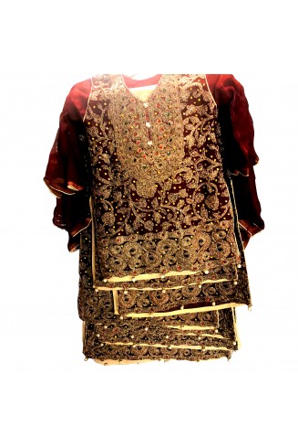 Maroon Girls Embroidered Chiffon Suit
