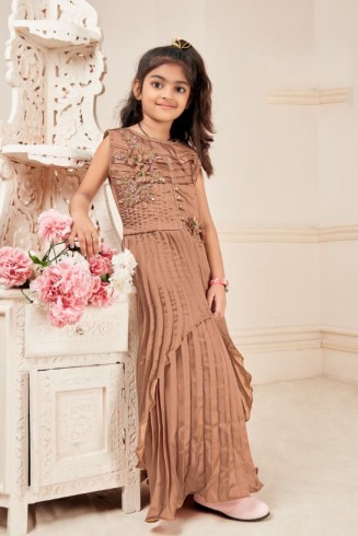 Brown Layered Style Kids Girls Party Dress