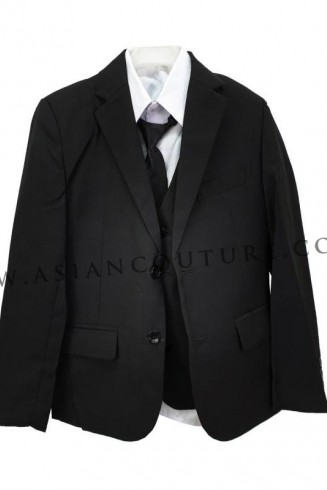 WEDDING BOYS SUIT BLACK 5 PIECE SUIT 
