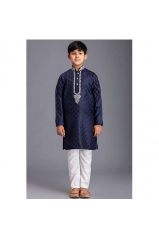 Classic Blue Embroidered Readymade Indian Kurta Pajama