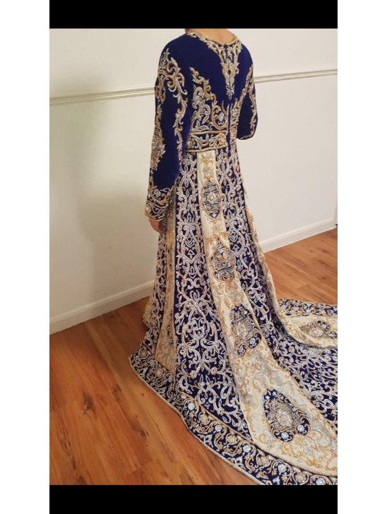 ROYAL BLUE AND GOLDEN HEAVY EMBROIDERED BRIDAL WEAR GOWN ROYAL BLUE AND GOLDEN HEAVY EMBROIDERED BRIDAL WEAR GOWN