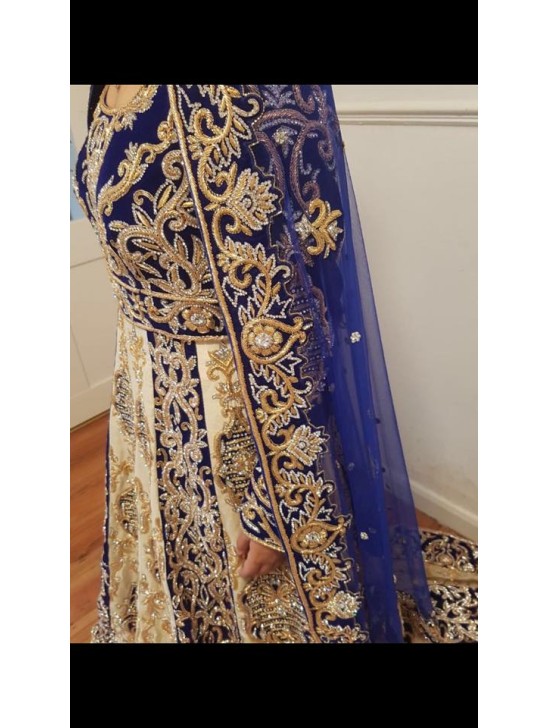 ROYAL BLUE AND GOLDEN HEAVY EMBROIDERED BRIDAL WEAR GOWN ROYAL BLUE AND GOLDEN HEAVY EMBROIDERED BRIDAL WEAR GOWN