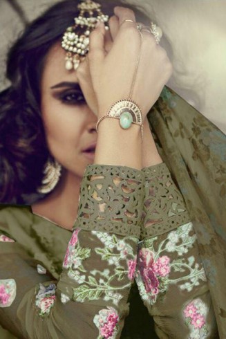 Mehndi Colour Indian Pakistani Georgette Churidar Party Wear Suit 