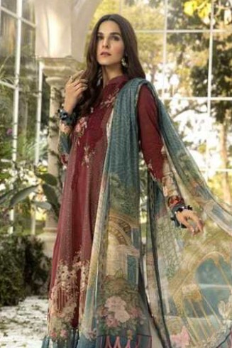 Maroon Printed Pakistani Summer Lawn Salwar Kameez
