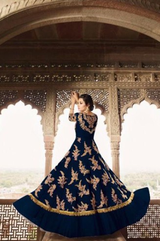 Navy Blue Desi Pakistani Indian Wedding Gown