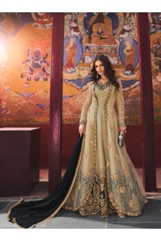 Beige Indian Designer Heavy Party Wear Anarkali Dress
