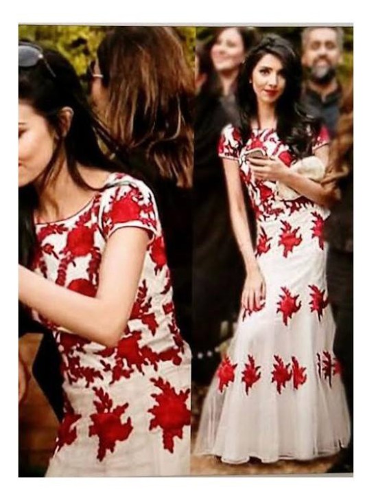 STUNNING WHITE SEMI STITCHED GOWN MODELED BY RUMENA BEGUM