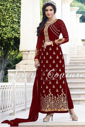 Biking Red Party Wear Embroidered Salwar Kameez 
