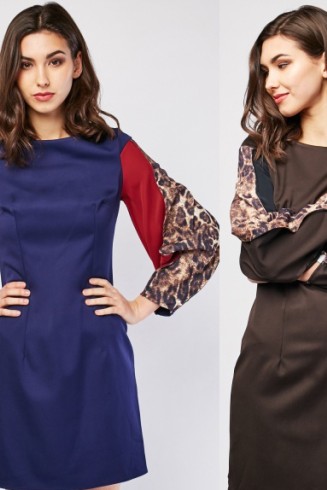 LEOPARD PRINT SLEEVE READYMADE SHIFT DRESS