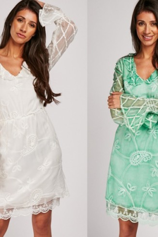 FANCY SUMMER FRILLY EMBROIDERED SKATER DRESS