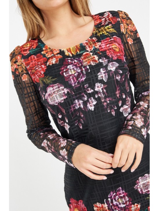 Black Floral Mesh Shift Dress Black Floral Mesh Shift Dress