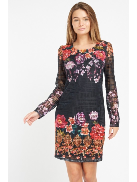 Black Floral Mesh Shift Dress Black Floral Mesh Shift Dress