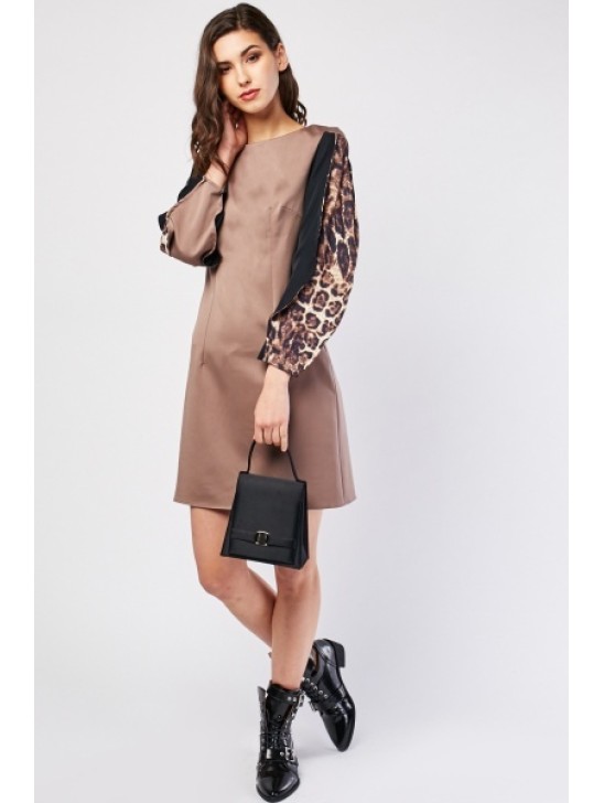 LEOPARD PRINT SLEEVE READYMADE SHIFT DRESS LEOPARD PRINT SLEEVE READYMADE SHIFT DRESS