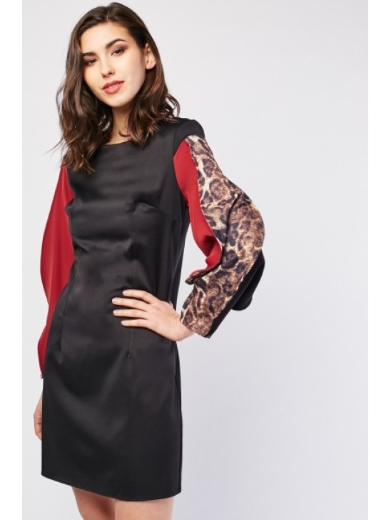 LEOPARD PRINT SLEEVE READYMADE SHIFT DRESS LEOPARD PRINT SLEEVE READYMADE SHIFT DRESS