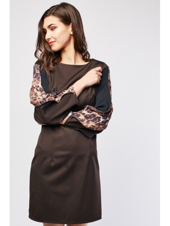 LEOPARD PRINT SLEEVE READYMADE SHIFT DRESS LEOPARD PRINT SLEEVE READYMADE SHIFT DRESS