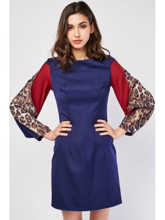LEOPARD PRINT SLEEVE READYMADE SHIFT DRESS LEOPARD PRINT SLEEVE READYMADE SHIFT DRESS