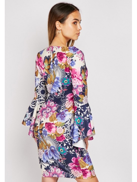 PURPLE BELL SLEEVE PRINTED MINI DRESS PURPLE BELL SLEEVE PRINTED MINI DRESS