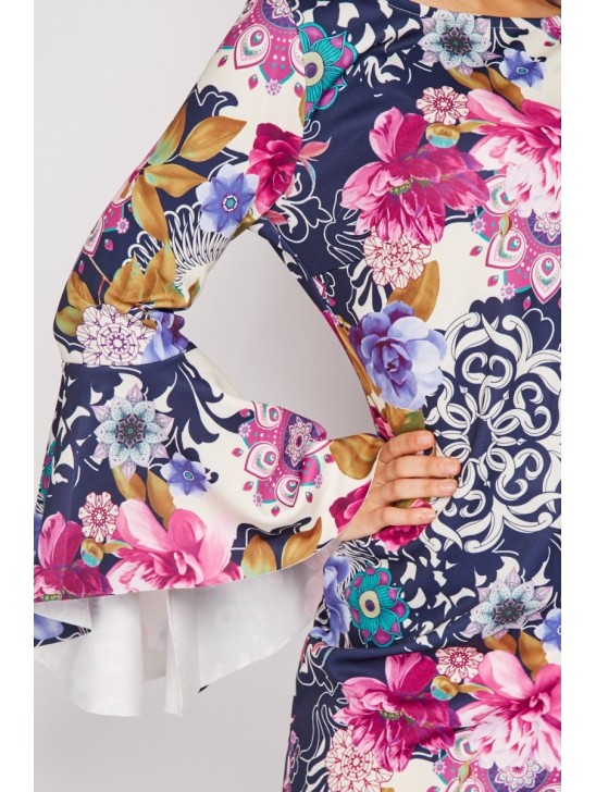 PURPLE BELL SLEEVE PRINTED MINI DRESS PURPLE BELL SLEEVE PRINTED MINI DRESS