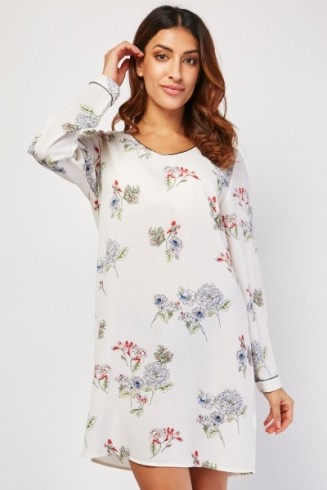 White Floral Printed Summer Wear Tunic Dress