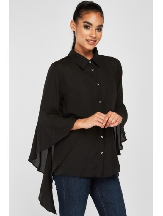 Girls’ Black Flute Sleeve Designer Chiffon Shirt Girls’ Black Flute Sleeve Designer Chiffon Shirt