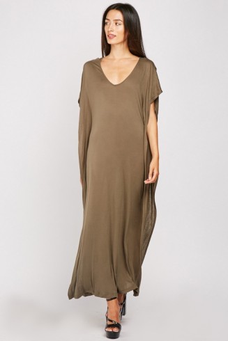 BROWN LOOSE JERSEY KAFTAN DRESS