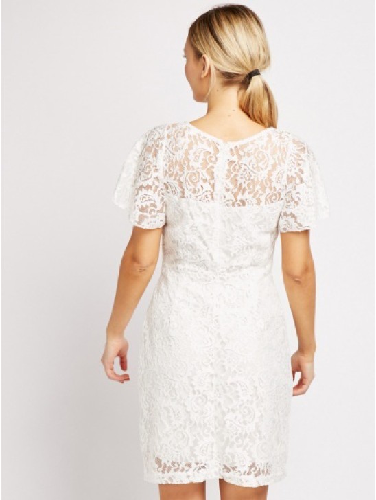 Brilliant White Designer Knitted Lace Dress Brilliant White Designer Knitted Lace Dress