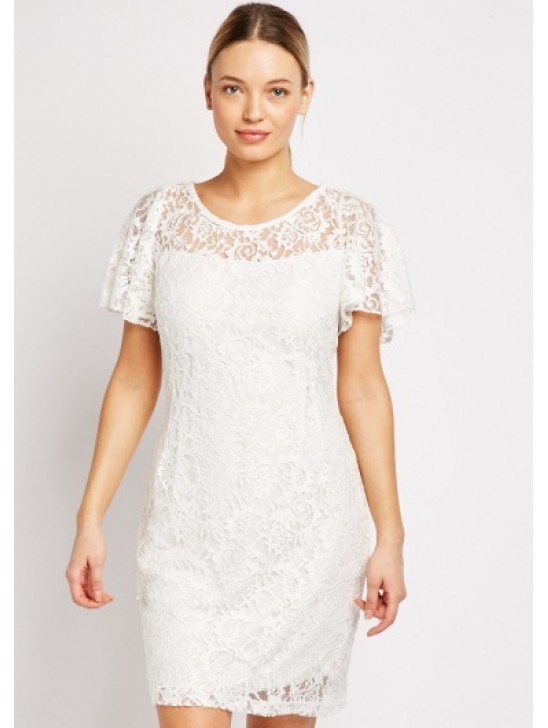 Brilliant White Designer Knitted Lace Dress Brilliant White Designer Knitted Lace Dress