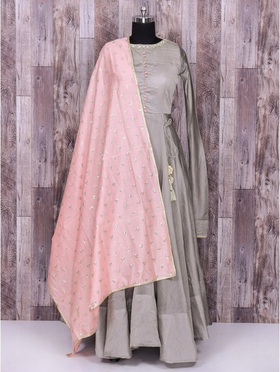 SILK GREY AND PINK DESIGNER PARTY WEAR INDIAN ANARKALI SUIT SILK GREY AND PINK DESIGNER PARTY WEAR INDIAN ANARKALI SUIT