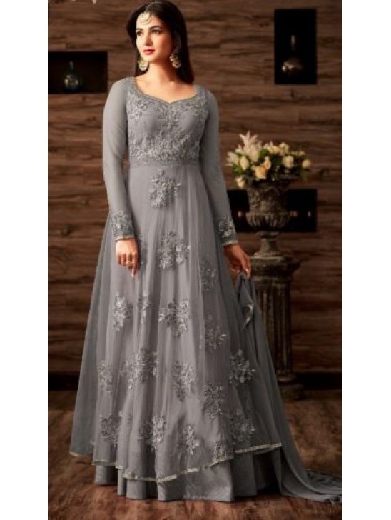 GREY TRADITIONAL INDIAN ANARKALI LEHENGA DRESS GREY TRADITIONAL INDIAN ANARKALI LEHENGA DRESS