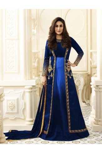 Elegant Blue Dress Indian Designer Anarkali Jacket Suit