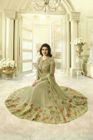 Mehndi Georgette Zari Embroidered Anarkali Dress Indian Gown