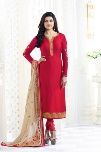 RED KASEESH MAHARANI STRAIGHT CUT PRACHI SUIT 