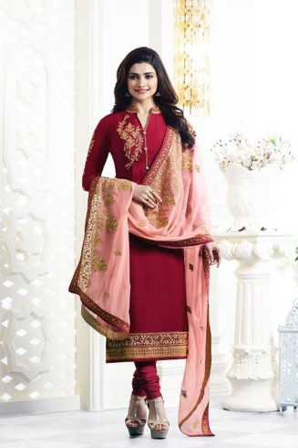 MAROON KASEESH MAHARANI STRAIGHT CUT PRACHI SUIT 