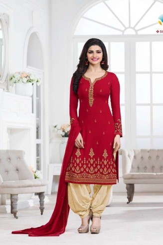 Red Pakistani Indian Embroidered Patiyala Salwar Suit