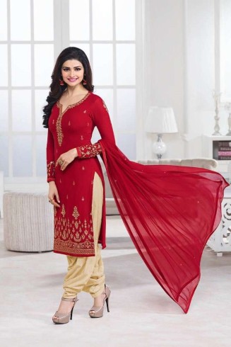 Red Pakistani Indian Embroidered Patiyala Salwar Suit