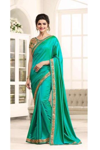 Z17704 TURQUOISE KASEESH PRACHI GEORGETTE SAREE WITH HEAVY EMBROIDERED BLOUSE 