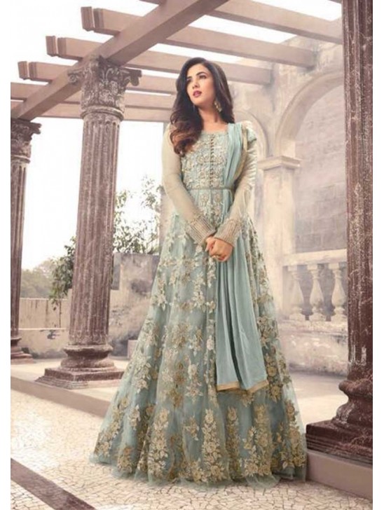 Mint Heavy Embroidered Gown Fancy Anarkali Dress Mint Heavy Embroidered Gown Fancy Anarkali Dress