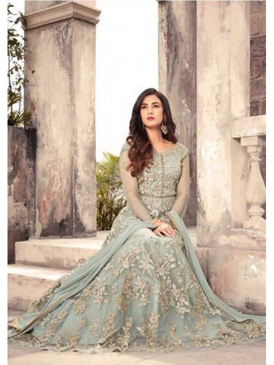 Mint Heavy Embroidered Gown Fancy Anarkali Dress Mint Heavy Embroidered Gown Fancy Anarkali Dress