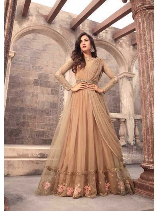 Brown Net Anarkali Dress Indian Party Gown Brown Net Anarkali Dress Indian Party Gown