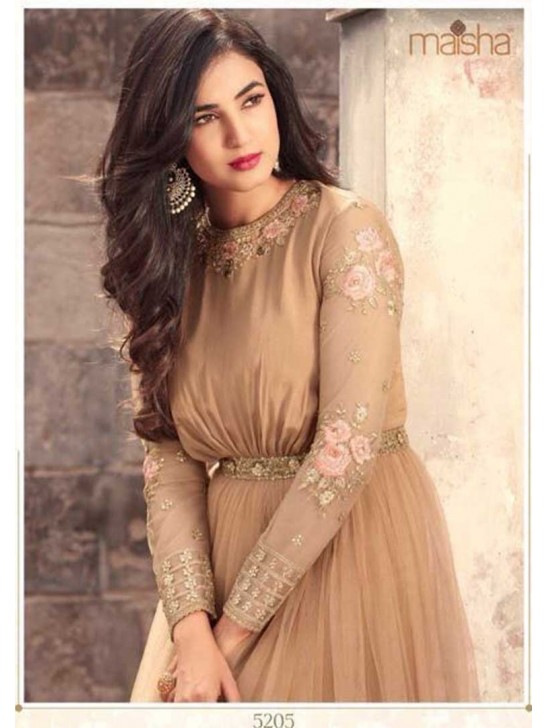 Brown Net Anarkali Dress Indian Party Gown Brown Net Anarkali Dress Indian Party Gown