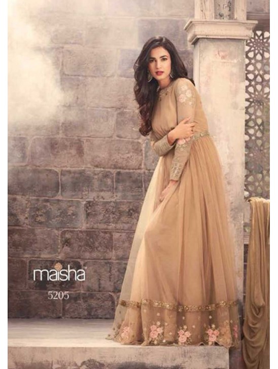 Brown Net Anarkali Dress Indian Party Gown Brown Net Anarkali Dress Indian Party Gown