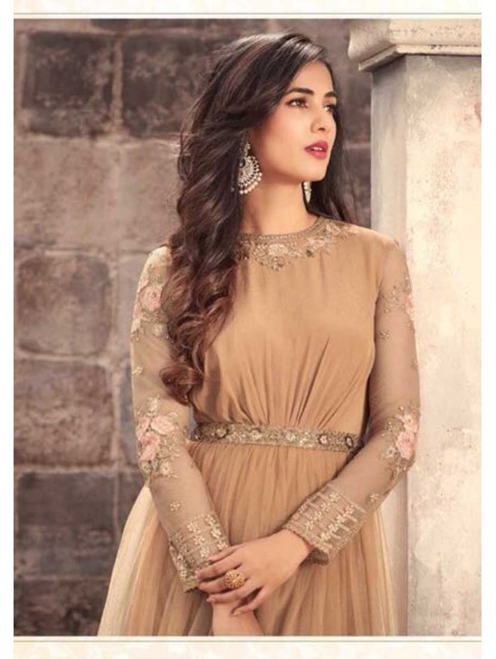 Brown Net Anarkali Dress Indian Party Gown Brown Net Anarkali Dress Indian Party Gown