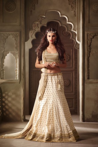 Satin Lehenga Choli Beige & Magenta Indian Wedding Dress