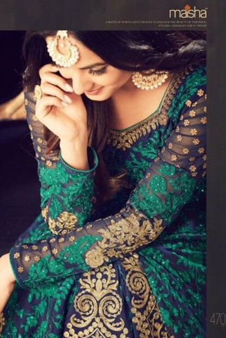 MZ4705 NAVY BLUE/GREEN MAISHA AZARA BRIDAL WEDDING WEAR DRESS