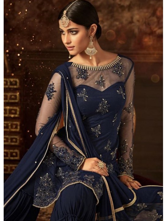 NAVY BLUE INDIAN WEDDING GHARARA SEMI STITCHED SUIT ( DELIVERY IN 2 WEEKS ) NAVY BLUE INDIAN WEDDING GHARARA SEMI STITCHED SUIT ( DELIVERY IN 2 WEEKS )