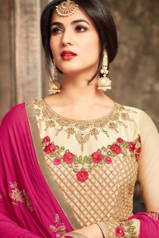 Gold Indian Bridal Gown Designer Wedding Anarkali Dress 