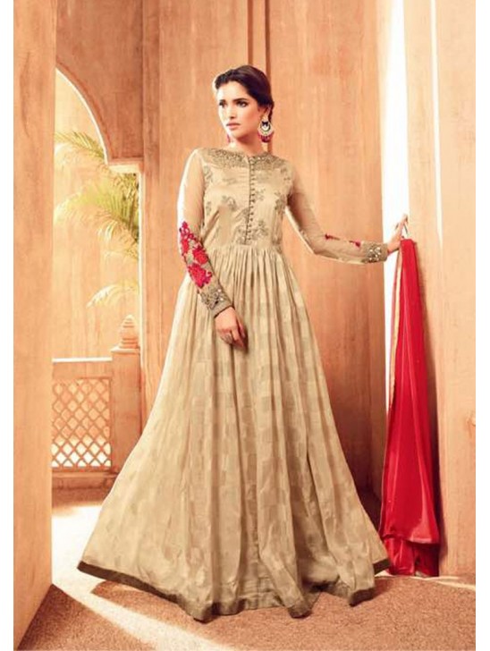 Beige Embroidered Anarkali Gown Designer Maxi Dress Beige Embroidered Anarkali Gown Designer Maxi Dress